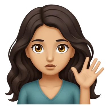 Girl shrugging shoulders with olive skin, brown eyes with long eyelashes and dark wavy long hair sticker