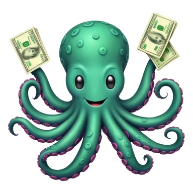 Happy octopus holding cash sticker