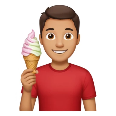 Man with red shirt, holding ice cream sticker