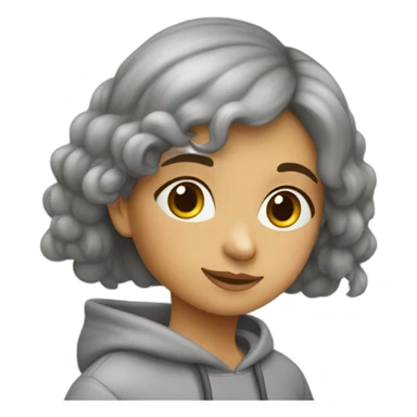 Niña pelo largo castaño con sudadera gris sticker