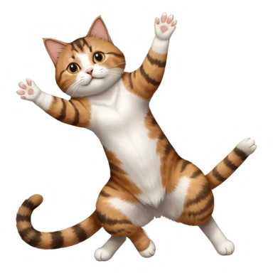 brown tabby and white cat with doing a big extremely long stretch reaching up into the air with arms and legs side by side together straight and overextended whilst lying on its side sticker