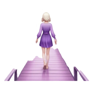 A small figure walks back across a foggy bridge, holding soft pink and purple orbs in each hand—symbolizing compassion and forgiveness. A gentle heart aura trails behind them, showing healing in motion. sticker