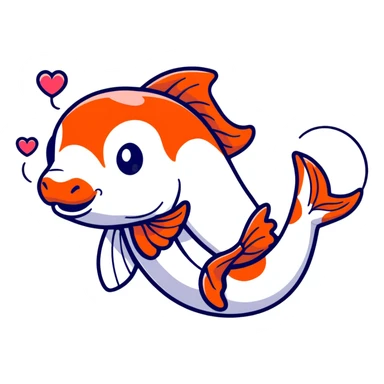 cute cartoon koi fish holding a heart sticker