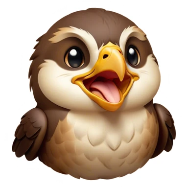 Cinematic Cute Yawning Falcon Portrait Emoji, Head tilted slightly with a dramatic, wide-open yawn, showcasing a streamlined, powerful form with a softly drooping beak and sleepy, half-closed eyes, Simplified yet irresistibly adorable features, highly detailed, glowing with a soft, cozy glow, high shine, relaxed yet expressive, stylized with a dash of whimsical aerial charm, soft glowing outline, capturing the essence of a drowsy yet affectionate falcon that appears ready to stretch out for a nap! sticker