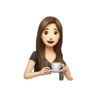 woman with pale skin and long brown hair behind a computer juggling with coffee cups sticker