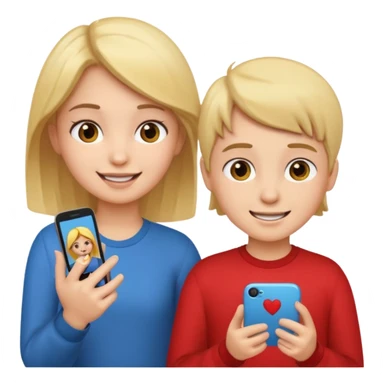 Make an emoji of a girl who is teaching a boy how to make emojis - girl is giving instructions and boy is on phone learning how to make emojis. sticker