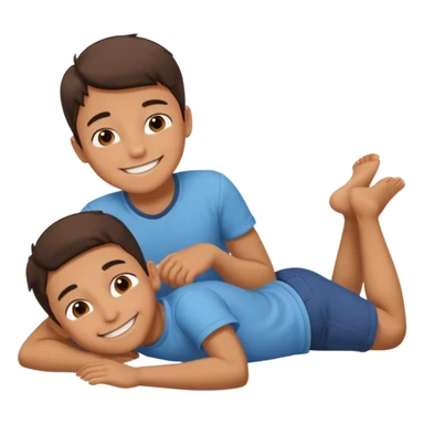 A boy lying down on the floor with love sticker