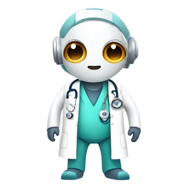 medical robot with a doctor's coat and a stethoscope sticker