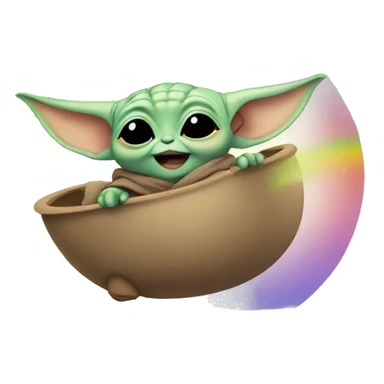baby yoda sliding from a rainbow sticker