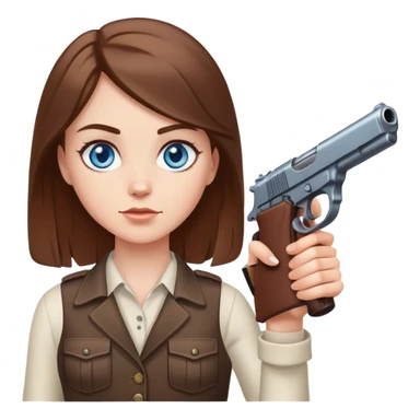 White girl with blue eyes and brown hair holding gun up sticker