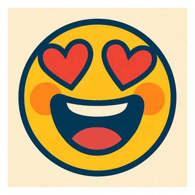 Add heart eyes to the vibrant toon style face with eyes closed, big open-mouthed laugh, blushing. sticker