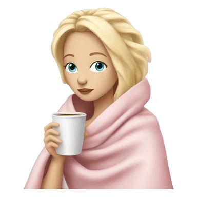 Blonde girl inside a light pink blancket sipping coffee eyes closed white skin blue eyes  sticker
