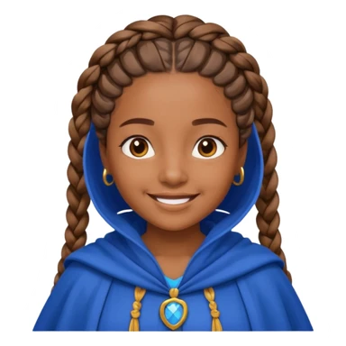 brown skin girl with braided hair, wearing blue cloak, smile sticker