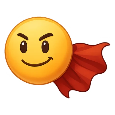 yellow face with red superhero cape emoji, digital illustration, no background sticker
