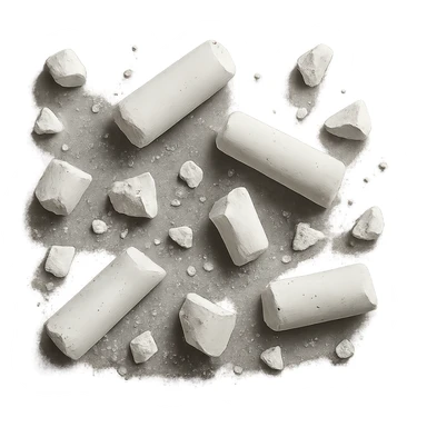 broken chalk pieces scattered, casual and realistic sticker