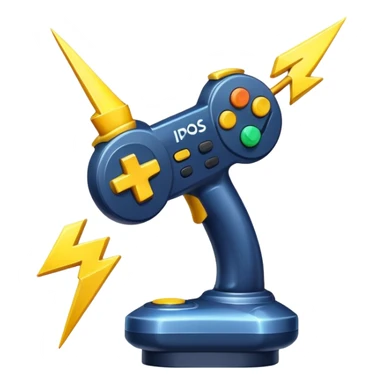A joystick crossed with a lightning bolt sticker