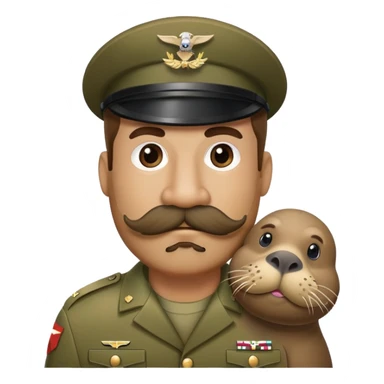 Soldier with bushy walrus mustache wearing camouflage sticker