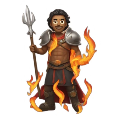 Man standing with a trident surrounded by fire add fire to the background  sticker