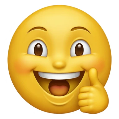A regular yellow emoji laughing and pointing backwards, it should be a regular emoji and front facing sticker