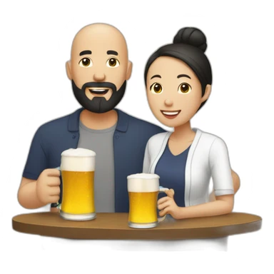 Bald bearded man drinking beer with his Asian fiance sticker