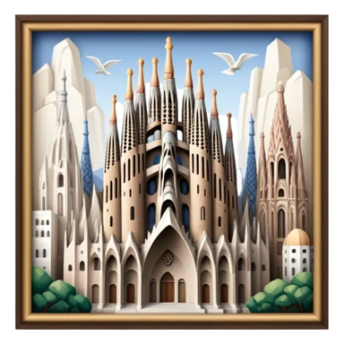 Cinematic Realistic Sagrada Fam√≠lia Landmark Emoji, depicted with the intricate, soaring architecture of the basilica rendered with detailed textures and dramatic, ethereal lighting. sticker