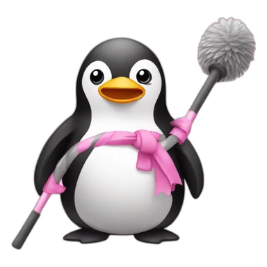 Pinguin holding a pole bar wearing a pink short sticker
