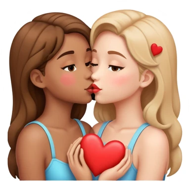 girl kissing another girl with hearts around it sticker