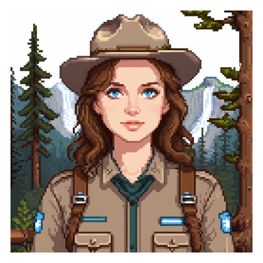 white woman park ranger with brown hair and blue eyes in a nature background sticker