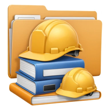 Image of a scale with a construction helmet on one side and a folder on the other. sticker