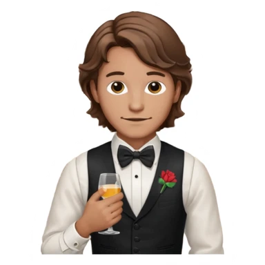 a bartender man with bow tie and vest, having brown wavy hair and tattoo 















 sticker