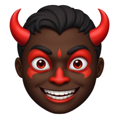 evil person with devilish smile and black face sticker