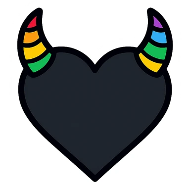 minimalist devil heart icon, black heart with rainbow horns, pride theme sticker