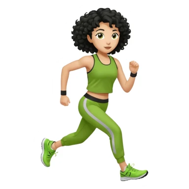 a woman with olive skin tone and curly black hair wearing green and jogging sticker
