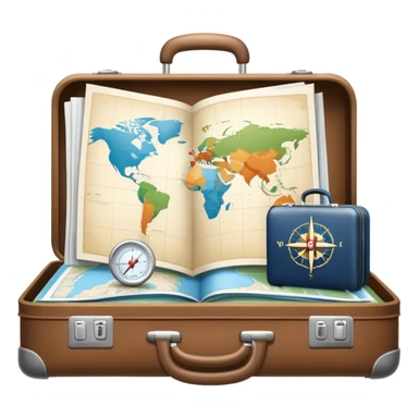 An icon featuring a suitcase, hotel building, symbolizing the scientific study of tourism and hospitality. The design includes a map, a compass, and a checklist, representing travel planning and service management. Transparent background highlights the academic exploration of the tourism industry. sticker