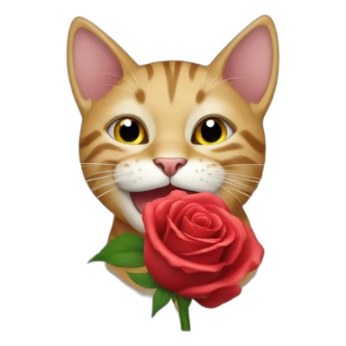 cat biting a rose sticker