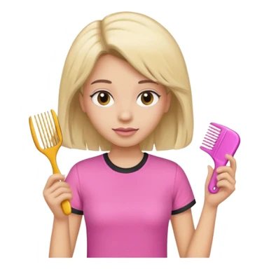 peluquera con camiseta rosa y peine en la mano sticker