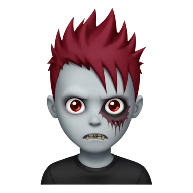 zombie boy with dark red spiky emo hair and black shirt sticker