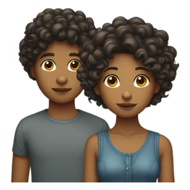 short hair boy with long hair girl with curly dog sticker