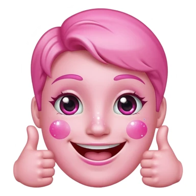 smiling pink face with sparkles and both thumbs up, playful and fun sticker