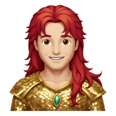 Adonis, God of Beauty from Gods and Goddesses with long red hair, gold sequin outfit sticker