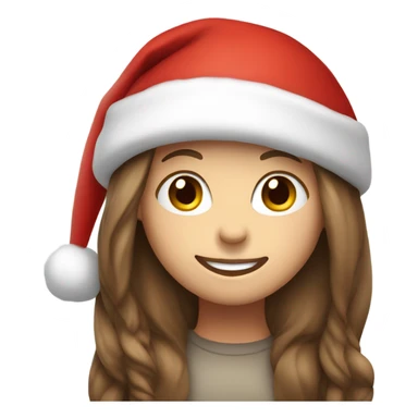 White skinned girl with long brown straight hair with a Santa hat on smiling sticker