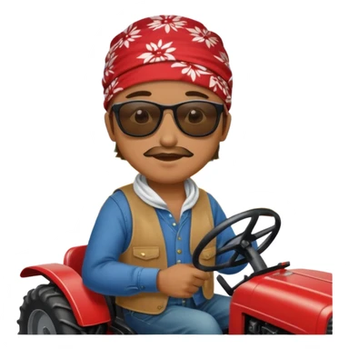 farmer on a tractor with sunglasses and a bandana sticker