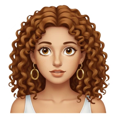 Attractive Greek woman with a wide face, freckles, long curly brown hair and gold hoop earrings sticker