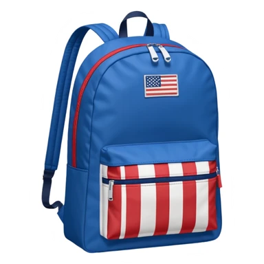 simple blue backpack, at the bottom pocket there is a  one tommyjeans logo featuring a Tommy Jeans-inspired logo. The logo looks like a vertically-striped American flag in red, white. The flag stripes are vertical, not horizontal. Flat

 sticker