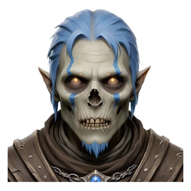 Cinematic Realistic WoW undead civilian Portrait, depicted with decayed yet noble features, his weathered, pallid skin etched with ghostly blue veins and ancient scars. Clad in modest, tattered attire in muted browns and greys that remain consistently rugged, his hollow eyes burn with determined defiance. Rendered with lifelike texture and dramatic natural lighting, high shine, noble and resilient, capturing the stoic spirit of an undead veteran of Azeroth. sticker