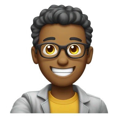 Gy lifting his glasses with a happy smile and he points a finger gun sticker