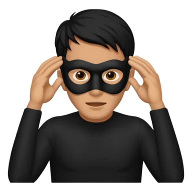 a man in a black mask without eyes and a mouth covers his ears sticker