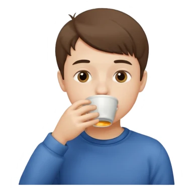 a boy drinking , the cup is touching his mouth, sticker