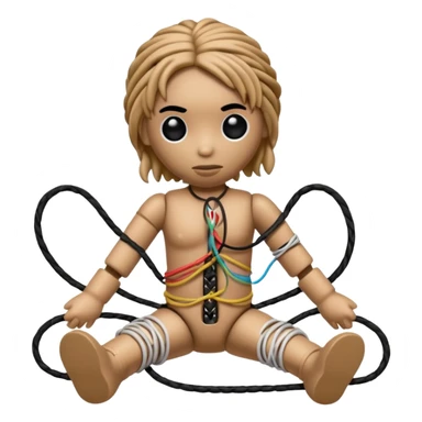 woodoo doll tightly bound with tangled AUX cables. sticker