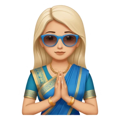 white women wearing blue Saree , sunglasses and joined hand in praying position sticker